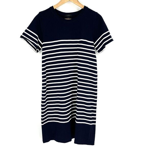J Crew T Shirt Dress Size Small Womens Navy White Nautical Stripe Cotton Pocket - Picture 1 of 9